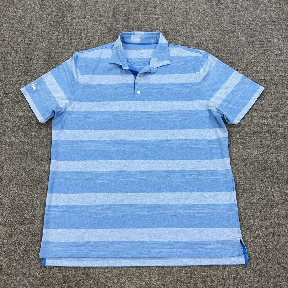 Johnnie-O Polo Shirt Mens XL Blue Striped Polyester Spandex Jersey Casual
